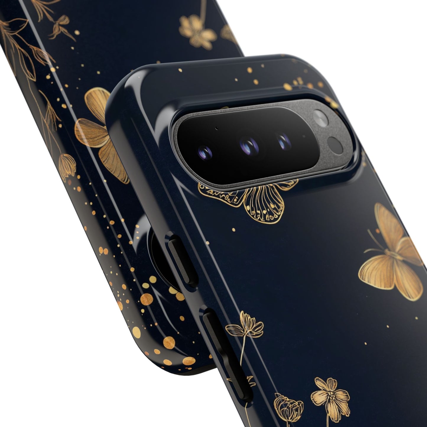 Gold Floral Butterfly Phone Case, Dark Aesthetic Botanical, Elegant Black Luxury iPhone Samsung Cover