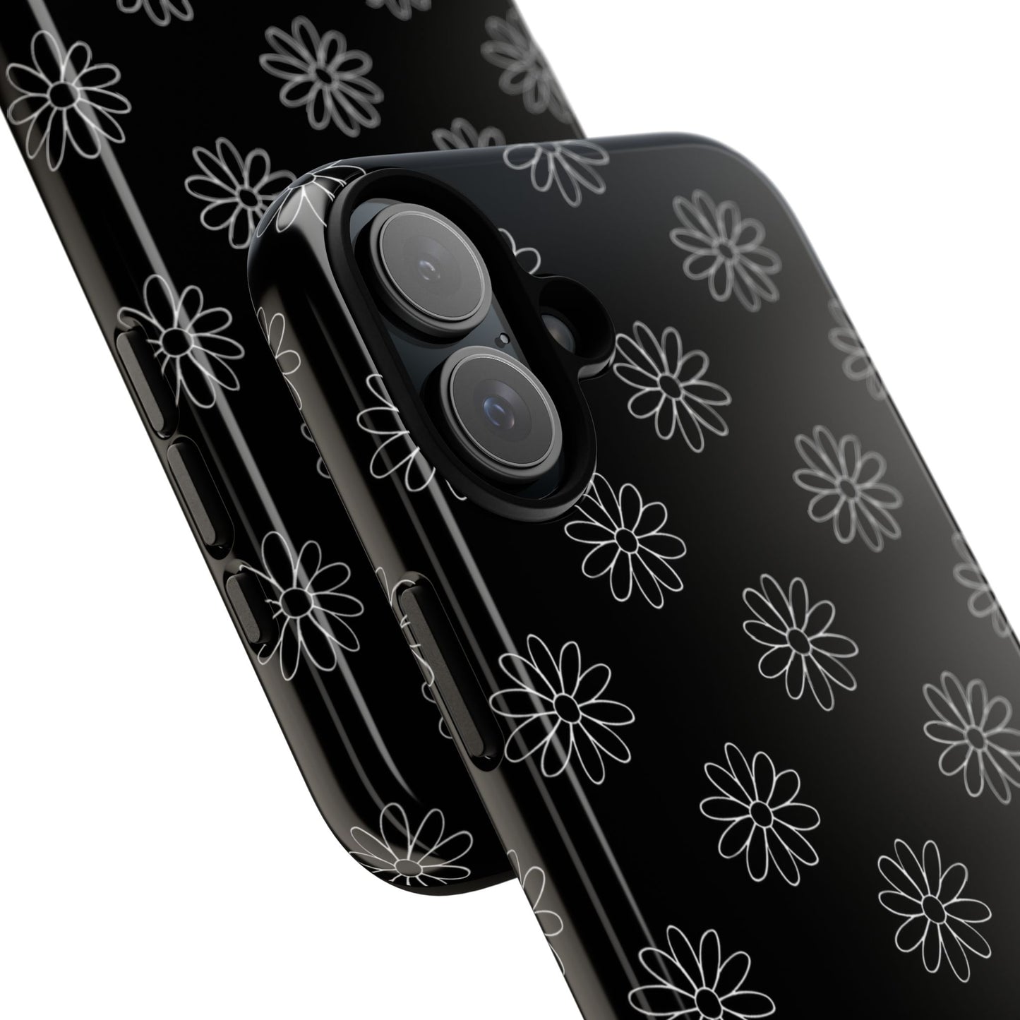 Black Daisy Floral Phone Case – Slim Protective Tough Case for Iphone, Samsung Galaxy and Pixel