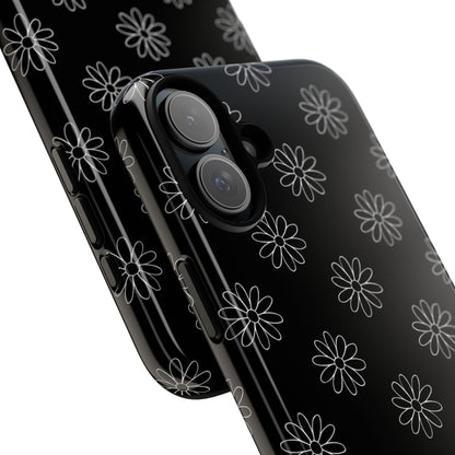 Black Daisy Floral Phone Case – Slim Protective Tough Case for Iphone, Samsung Galaxy and Pixel