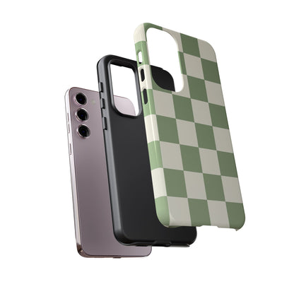 Sage Green Checkerboard Phone Case | Minimal Aesthetic Checkered iPhone & Samsung Tough Case