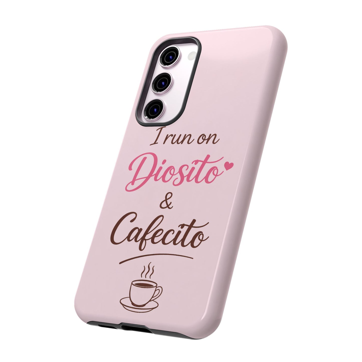 I Run on Diosito y Cafecito Phone Case, Pink Aesthetic Latina Faith Coffee Case, Girly Protective iPhone Samsung Cover