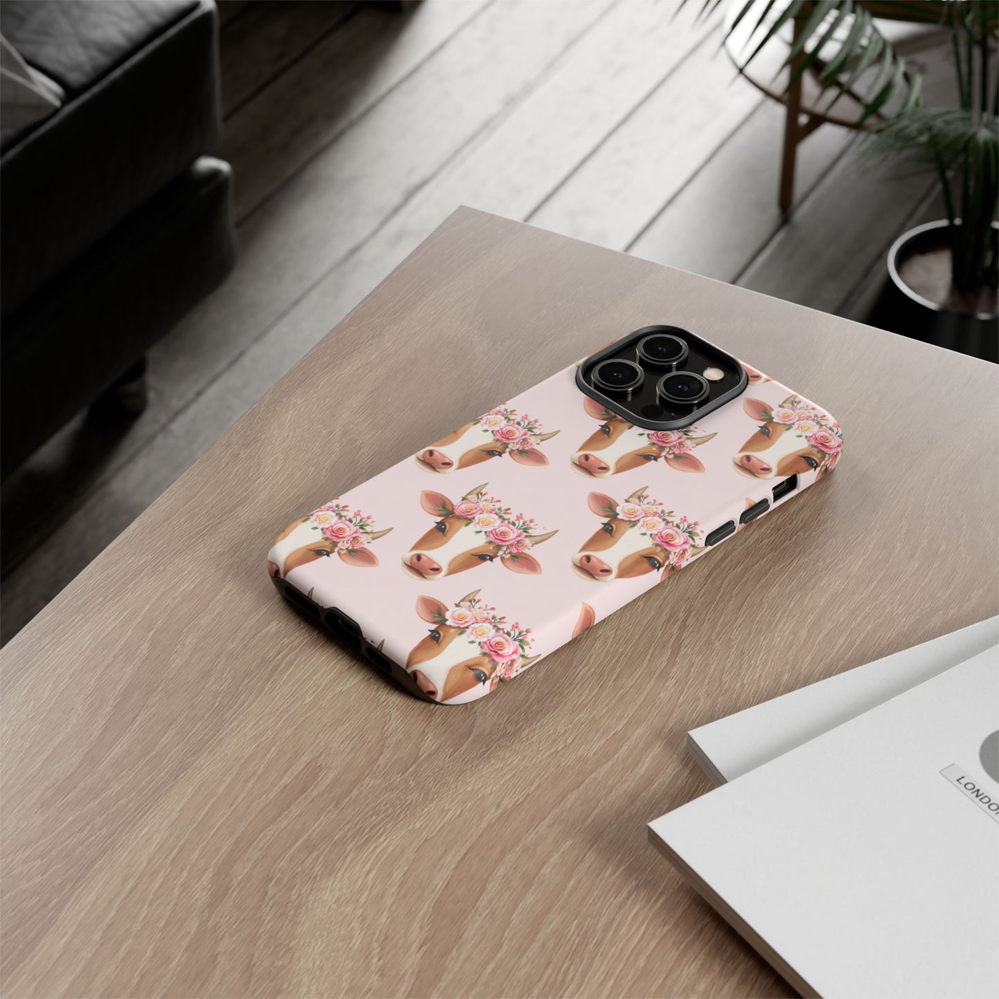 Floral Cow Phone Case – Cute Pink Cow Print Tough Protective Case for Iphone, Samsung Galaxy and Pixel