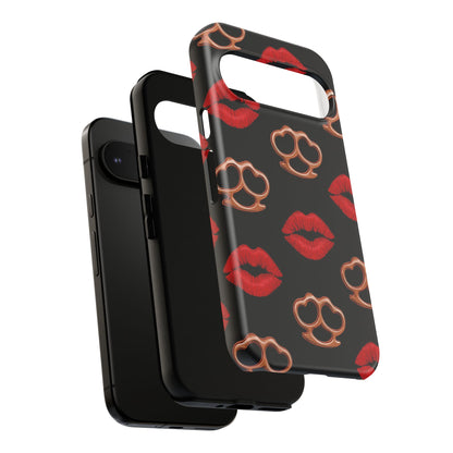 Red Lipstick & Knuckle Duster Phone Case | Bold Kiss Print Tough Protective Cover for Iphone, Samsung Galaxy and Pixel