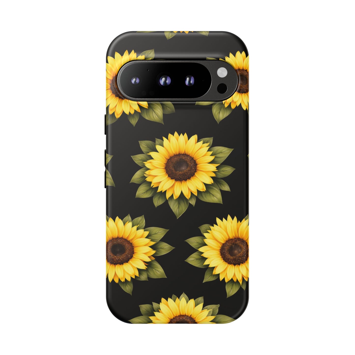 Sunflower Floral Tough Phone Case – Black Background Protective Cover for Iphone, Samsung Galaxy and Pixel