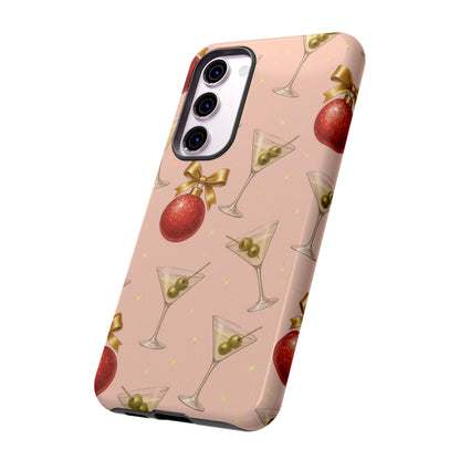 Cocktail Ornament Phone Case – Pink Martini & Cherry Pattern | Glossy or Matte for Iphone, Samsung Galaxy and Pixel