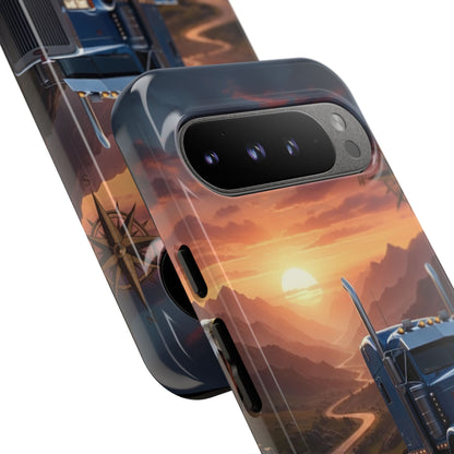 Semi Truck Sunset Phone Case | Trucker Gift | Diesel Truck Highway Road iPhone & Samsung Tough Protective Case