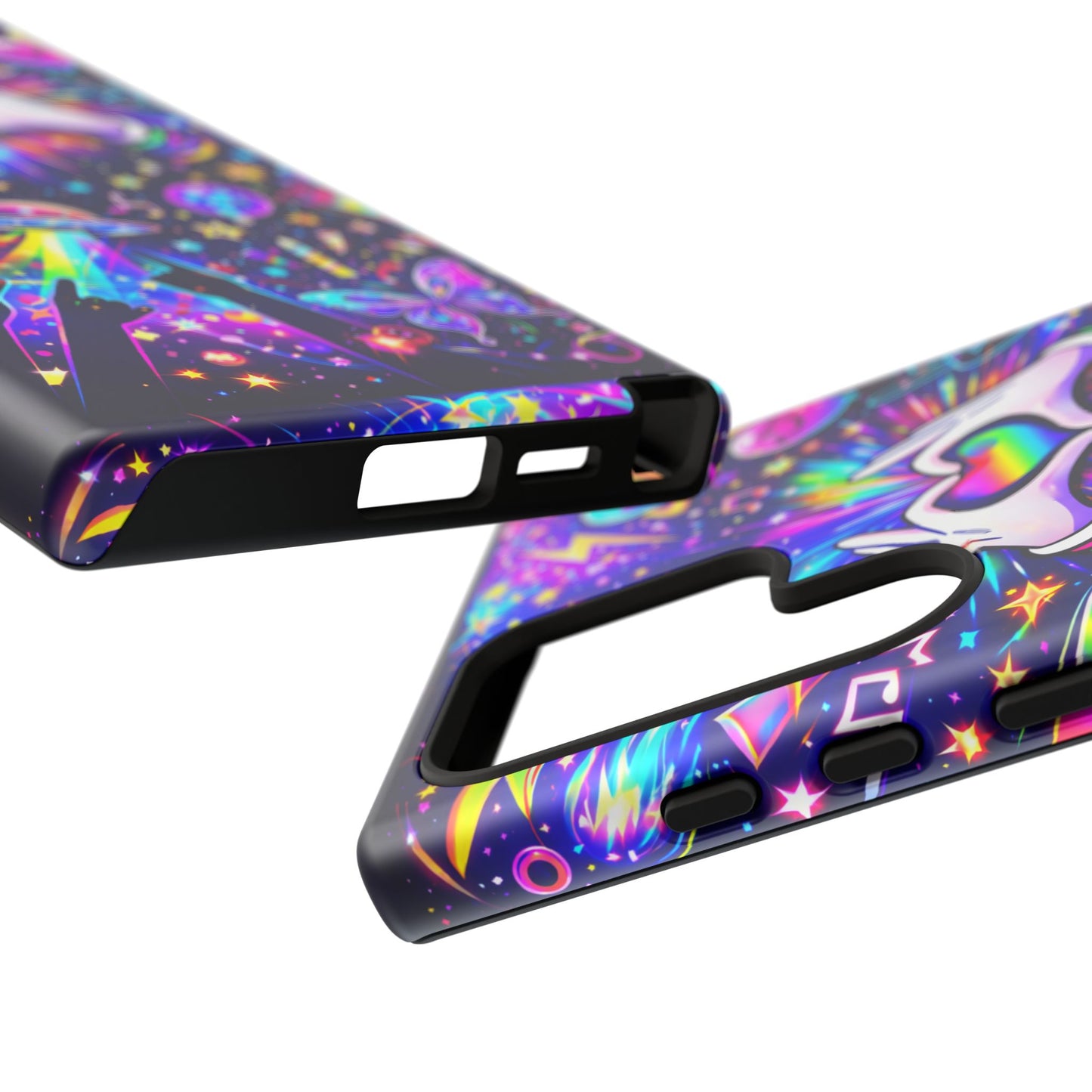 Rainbow Heart Hands Phone Case – Neon Galaxy EDM Festival Tough Cover