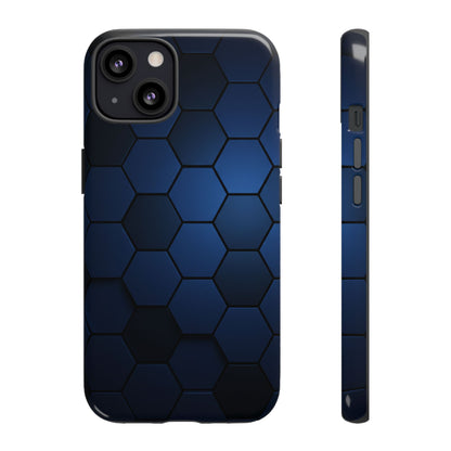 Blue Hexagon Gradient Phone Case | Honeycomb Geometric Tech Aesthetic | Minimalist Tough Case for iPhone & Samsung