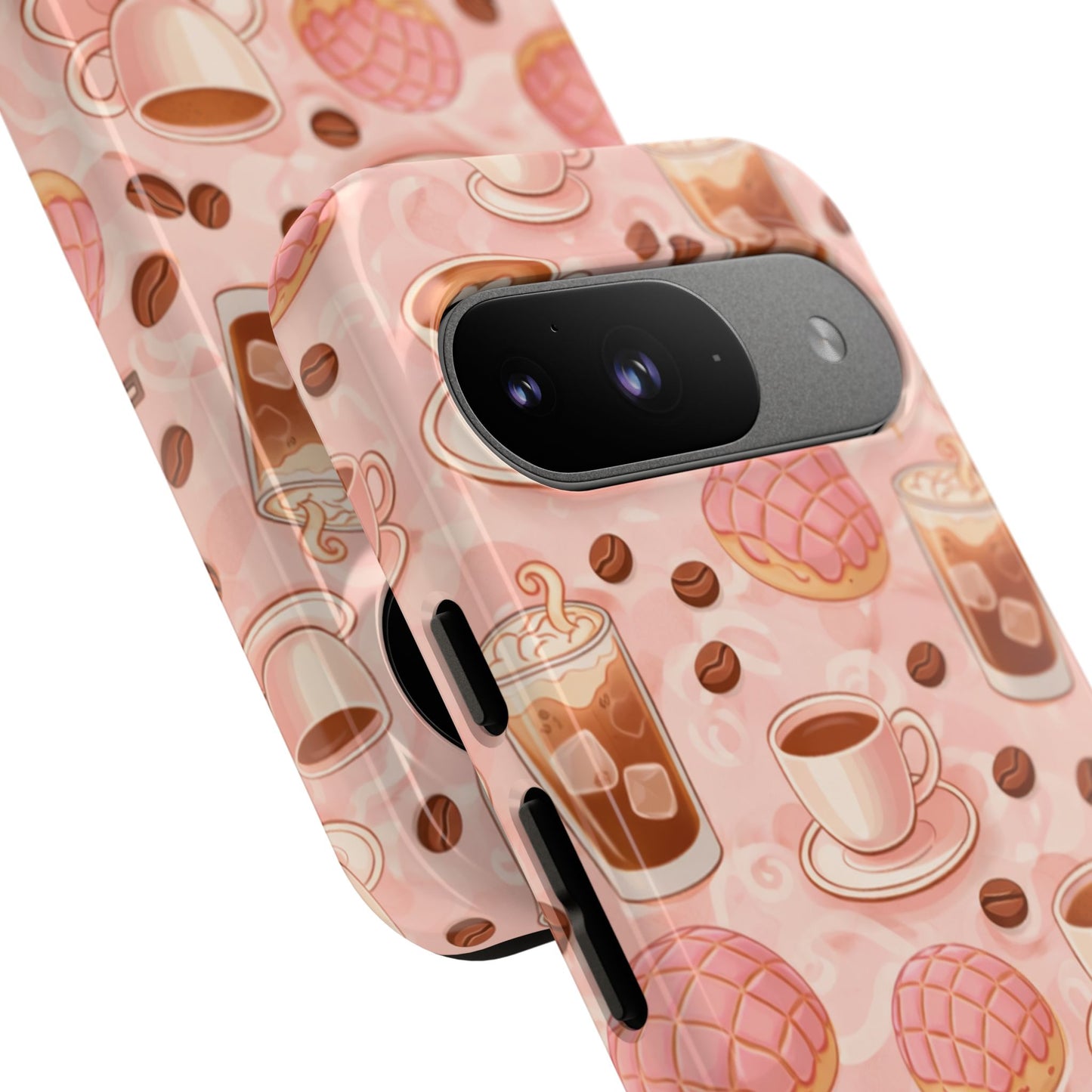 Cute Coffee & Pink Concha Phone Case – Coffee Lover Aesthetic Latte Pattern Tough Case