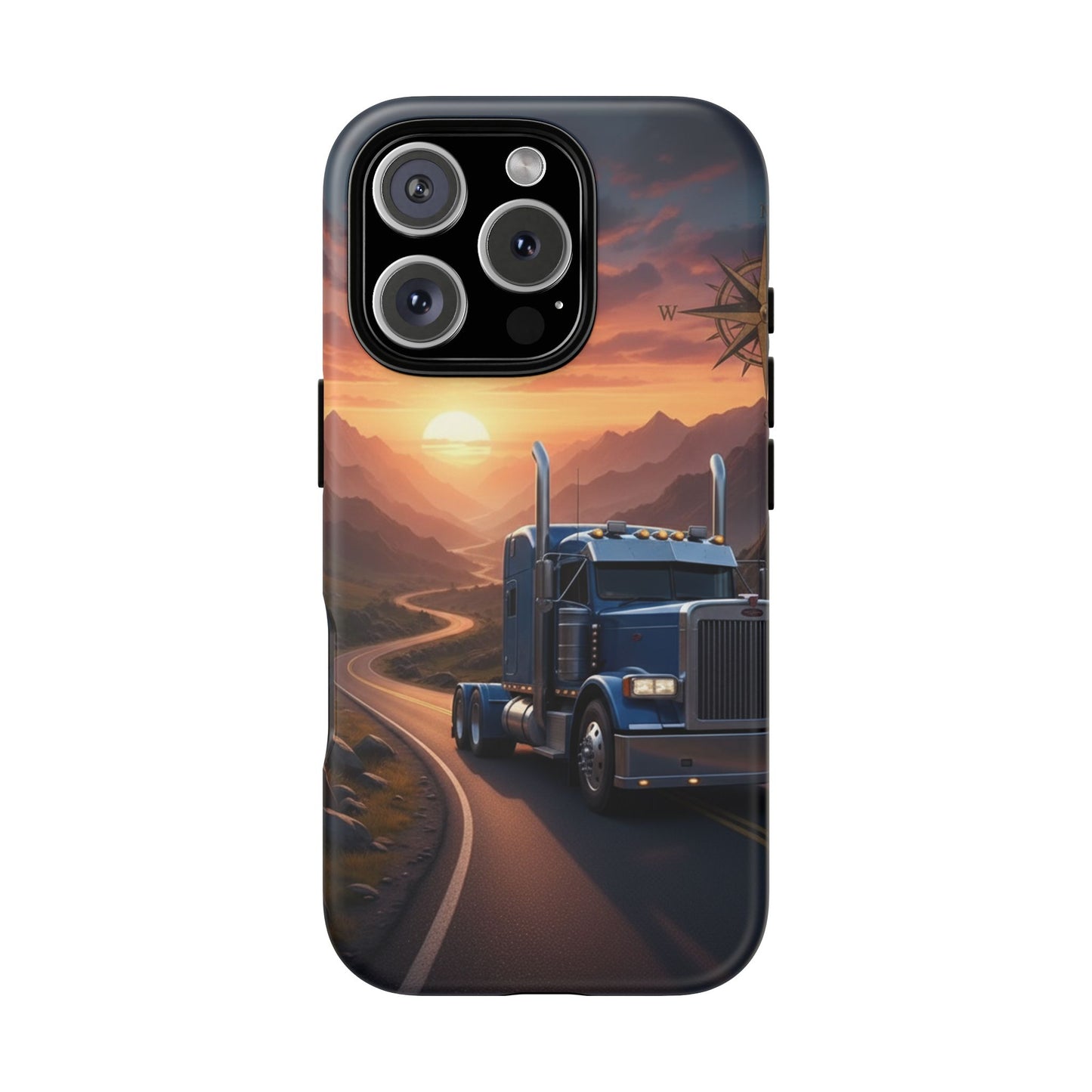 Semi Truck Sunset Phone Case | Trucker Gift | Diesel Truck Highway Road iPhone & Samsung Tough Protective Case