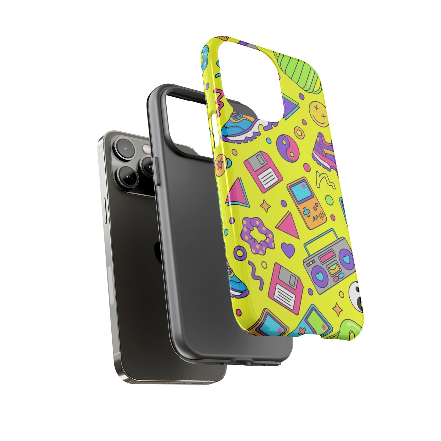 90s Retro Neon Phone Case – Y2K Nostalgia Colorful Icons Tough Protective Case