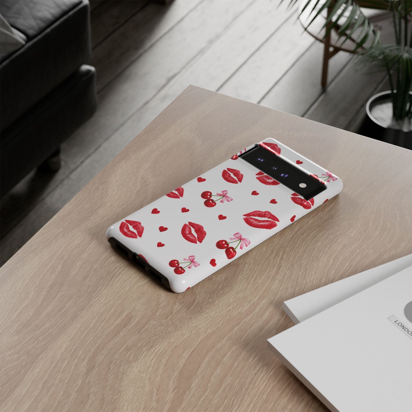 Red Lips & Cherry Phone Case – Y2K Retro Aesthetic Tough Cover