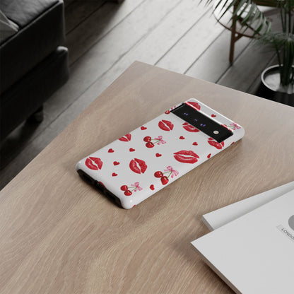 Red Lips & Cherry Phone Case – Y2K Retro Aesthetic Tough Cover
