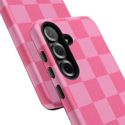 Pink Checkerboard Phone Case – Cute Aesthetic Tough Case for iPhone & Samsung
