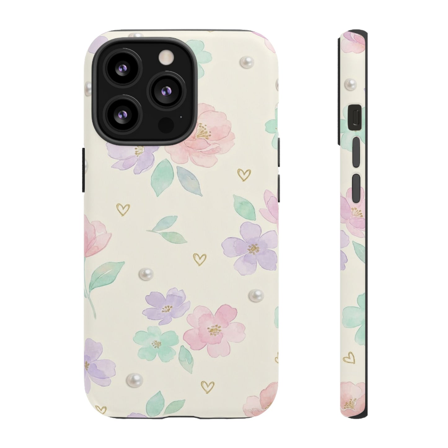 Pastel Floral Phone Case – Coquette Watercolor Flower Hearts Tough Case (iPhone, Samsung, Pixel)