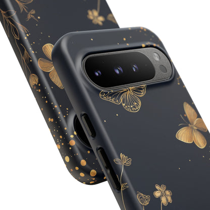 Gold Floral Butterfly Phone Case, Dark Aesthetic Botanical, Elegant Black Luxury iPhone Samsung Cover