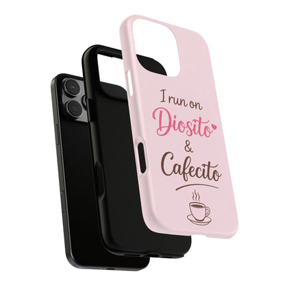I Run on Diosito y Cafecito Phone Case, Pink Aesthetic Latina Faith Coffee Case, Girly Protective iPhone Samsung Cover