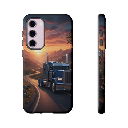 Semi Truck Sunset Phone Case | Trucker Gift | Diesel Truck Highway Road iPhone & Samsung Tough Protective Case