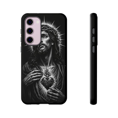 Jesus Sacred Heart Phone Case Black White Christian Faith Aesthetic