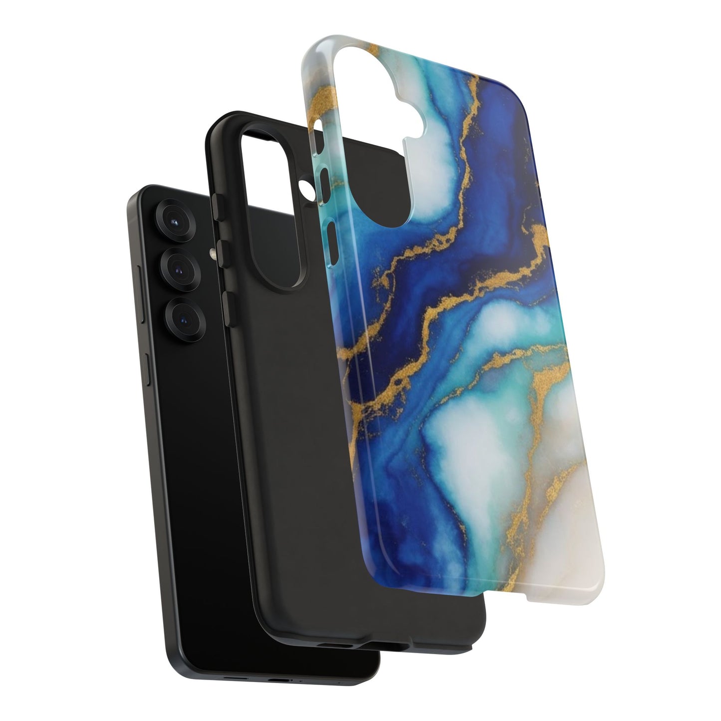 Blue & Gold Marble Phone Case – Luxury Resin Art Tough Case (iPhone, Samsung, Pixel)