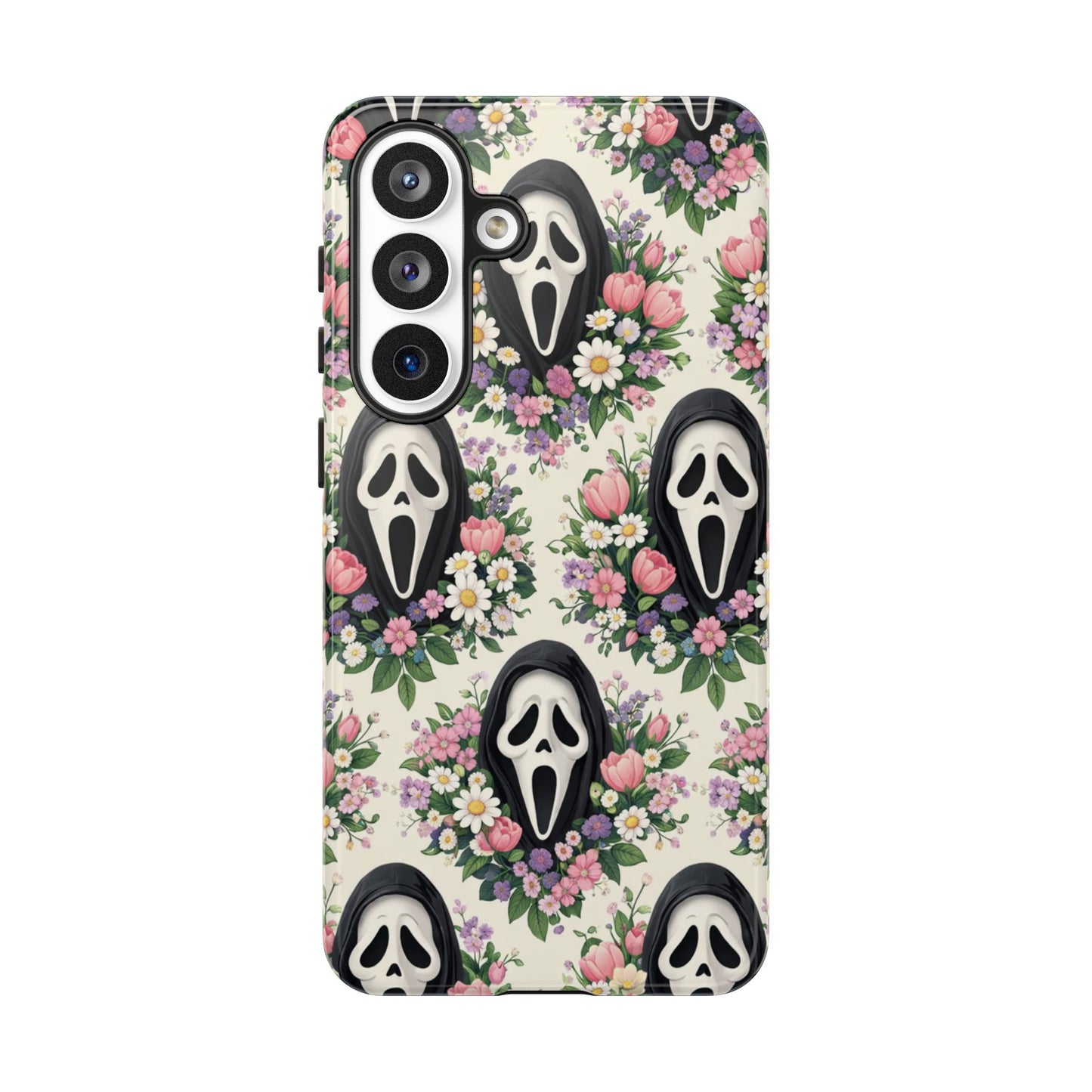 Floral Ghost Face Aesthetic Phone Case – Cute Spooky Tough Cover