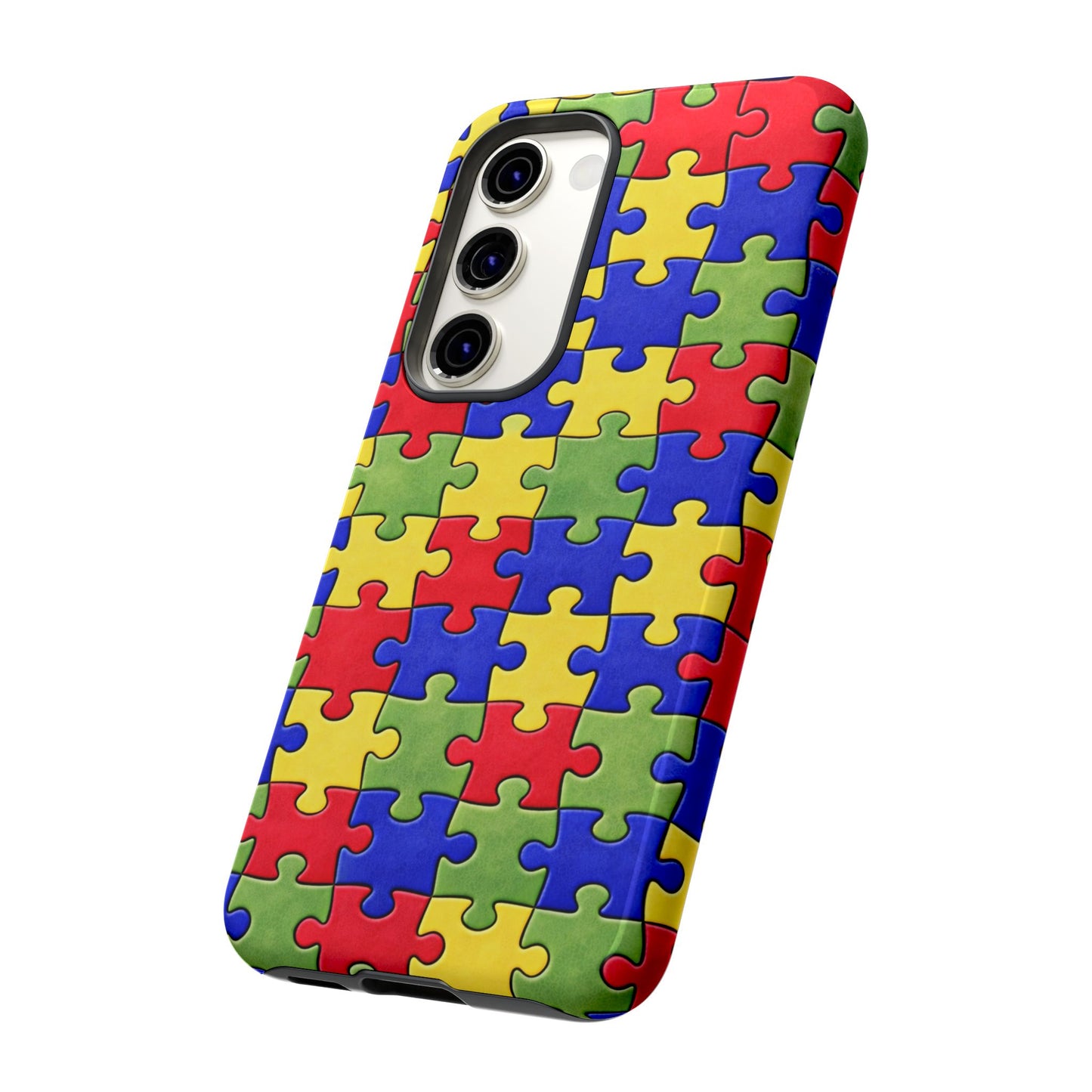 Colorful Puzzle Phone Case, Autism Awareness Jigsaw Design, Tough Protective Case, iPhone & Samsung Case, Vibrant Puzzle Pattern