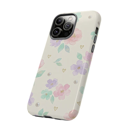 Pastel Floral Phone Case – Coquette Watercolor Flower Hearts Tough Case (iPhone, Samsung, Pixel)