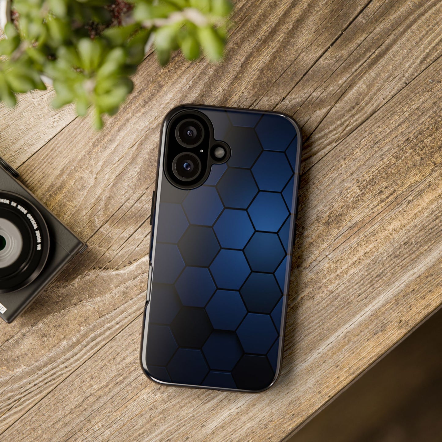 Blue Hexagon Gradient Phone Case | Honeycomb Geometric Tech Aesthetic | Minimalist Tough Case for iPhone & Samsung