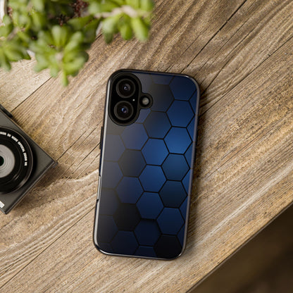 Blue Hexagon Gradient Phone Case | Honeycomb Geometric Tech Aesthetic | Minimalist Tough Case for iPhone & Samsung