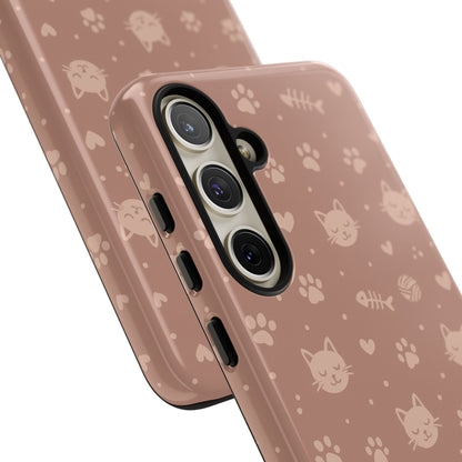 Cute Cat Pattern Phone Case | Paw Prints, Fishbone & Yarn Design Tough Case