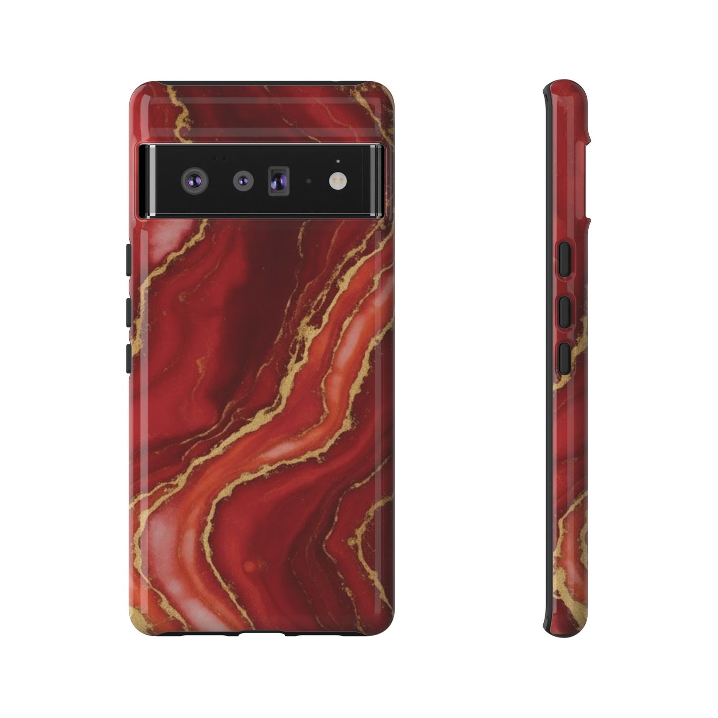 Red Agate Marble Phone Case – Gold Vein Luxury Stone Tough Case (iPhone, Samsung, Pixel)