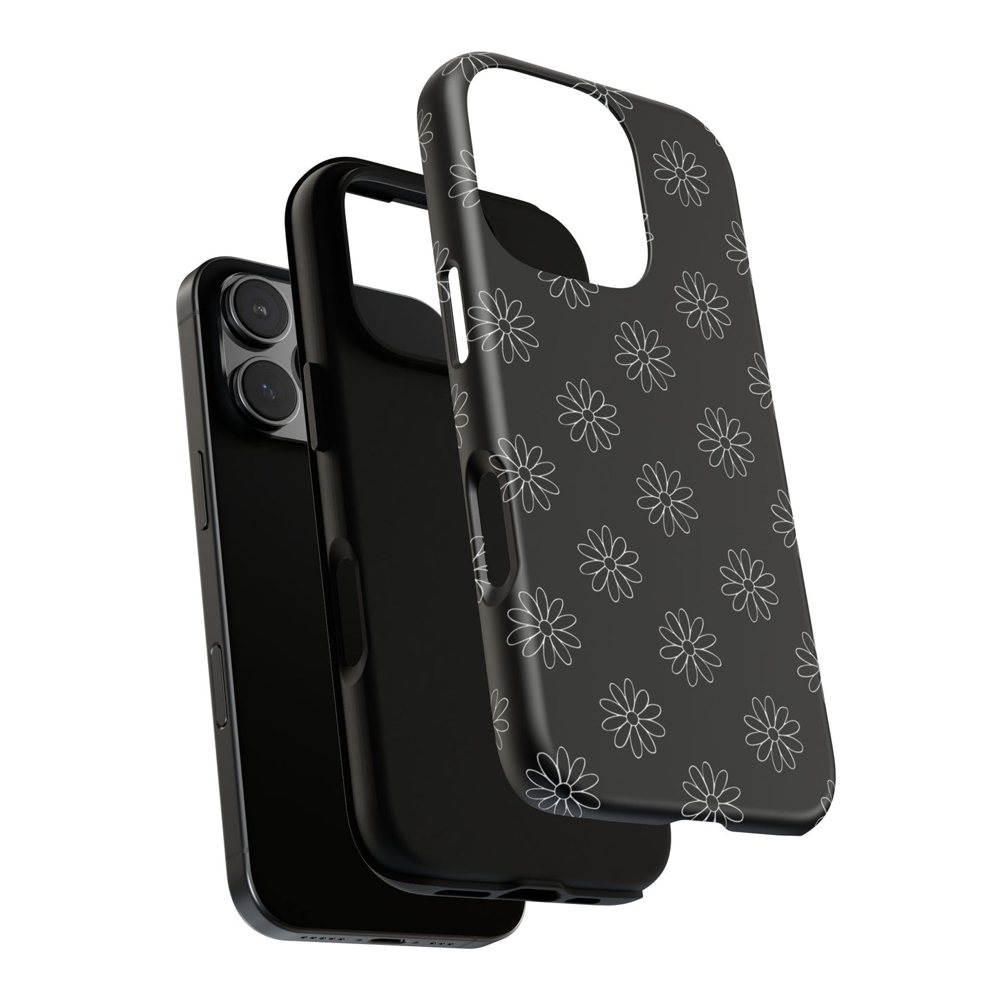Black Daisy Floral Phone Case – Slim Protective Tough Case for Iphone, Samsung Galaxy and Pixel