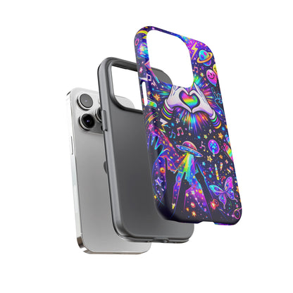 Rainbow Heart Hands Phone Case – Neon Galaxy EDM Festival Tough Cover
