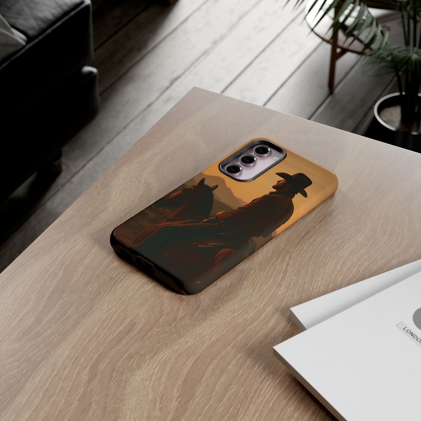 Western Cowboy Sunset Phone Case | Horse Rider Desert Aesthetic Tough Protective Case