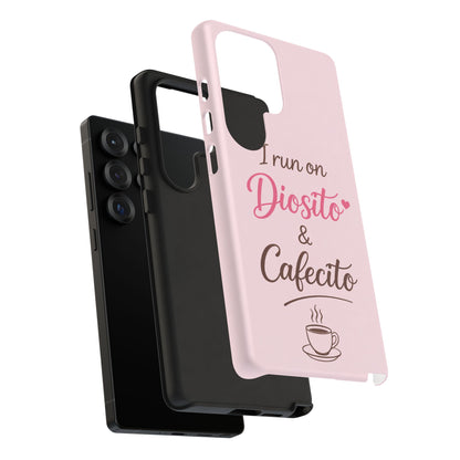 I Run on Diosito y Cafecito Phone Case, Pink Aesthetic Latina Faith Coffee Case, Girly Protective iPhone Samsung Cover