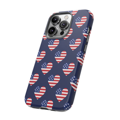 Patriotic American Flag Heart Phone Case – Tough Shockproof, USA Stars & Stripes for Iphone, Samsung Galaxy and Pixel