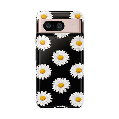 Black Daisy Floral Tough Phone Case – Cute Protective Cover for Iphone, Samsung Galaxy and Pixel