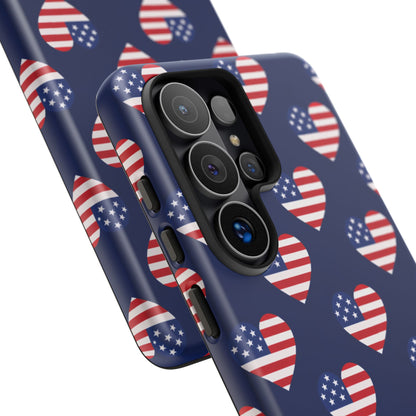 Patriotic American Flag Heart Phone Case – Tough Shockproof, USA Stars & Stripes for Iphone, Samsung Galaxy and Pixel
