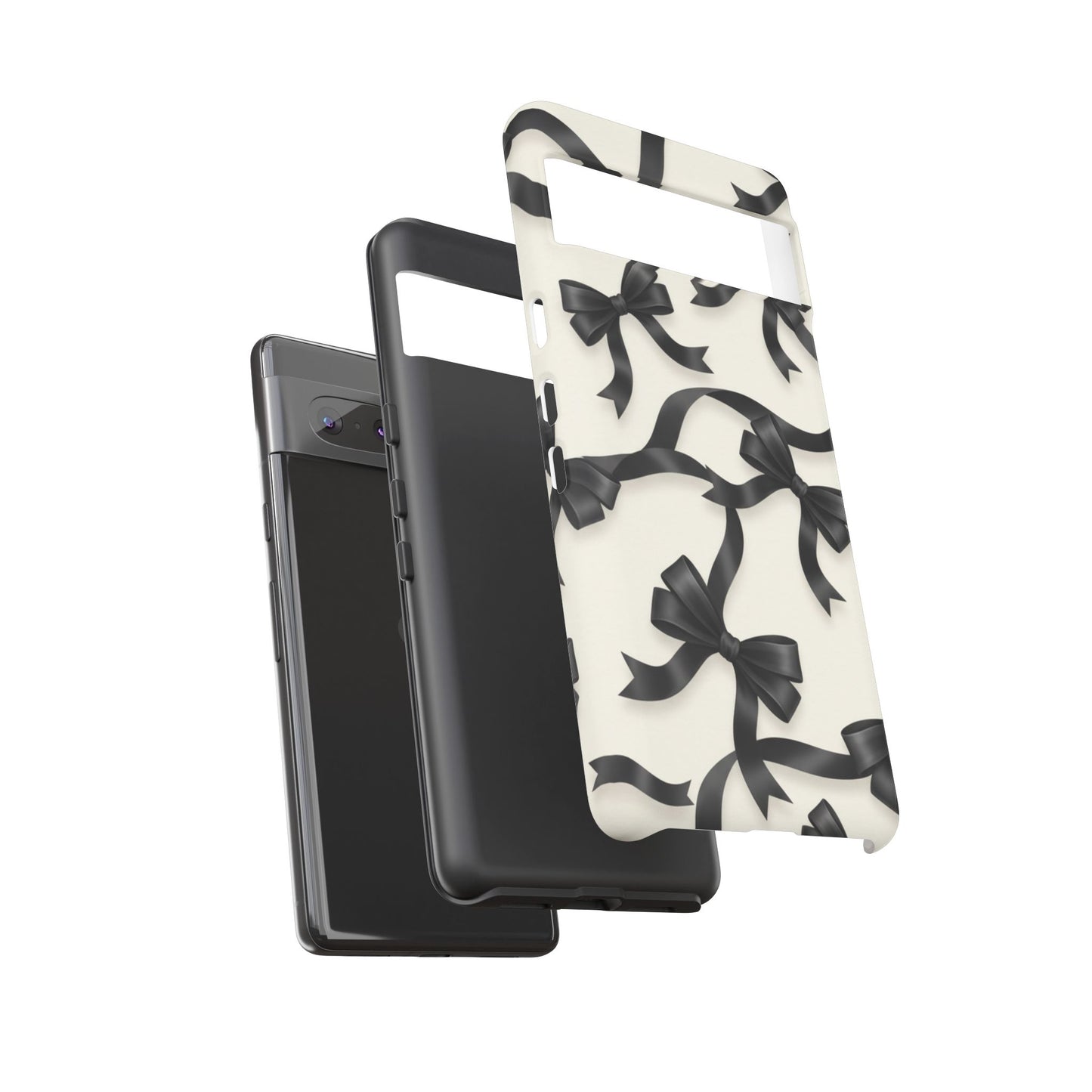 Black Ribbon Bow Phone Case, Minimal Bow Pattern Tough Protective Case