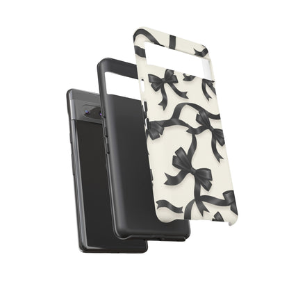 Black Ribbon Bow Phone Case, Minimal Bow Pattern Tough Protective Case