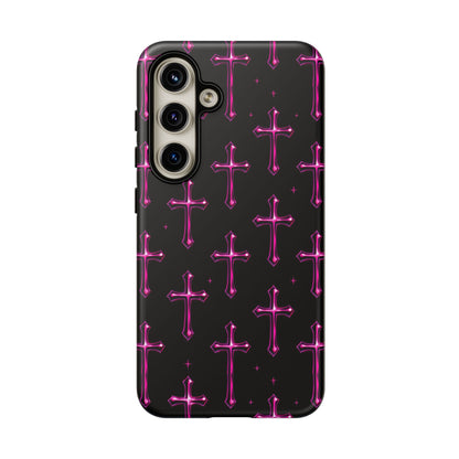 Neon Pink Cross Pattern Phone Case | Tough Protective Case for Iphone, Samsung Galaxy and Pixel