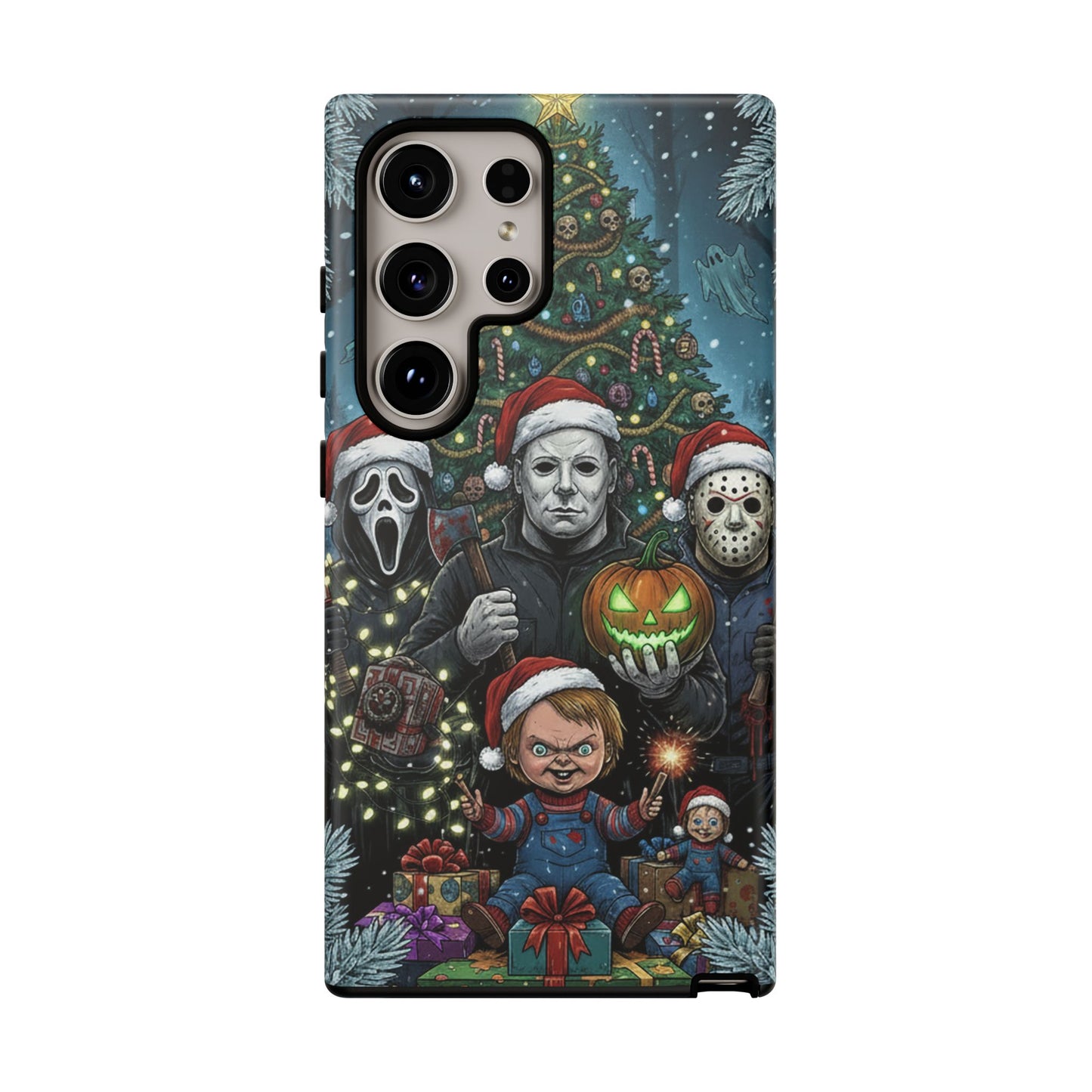 Christmas Horror Phone Case – Festive Slasher Collage Tough Case (iPhone, Samsung, Pixel)