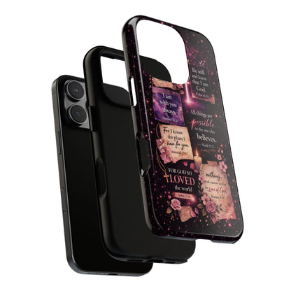 Christian Bible Verse Phone Case Pink Floral Faith Tough Protective Cover Gift