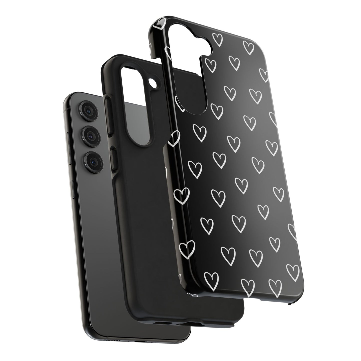 Doodle Heart Phone Case – Minimal Black & White Heart Pattern | Tough Protective Case