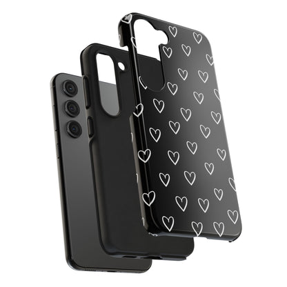 Doodle Heart Phone Case – Minimal Black & White Heart Pattern | Tough Protective Case