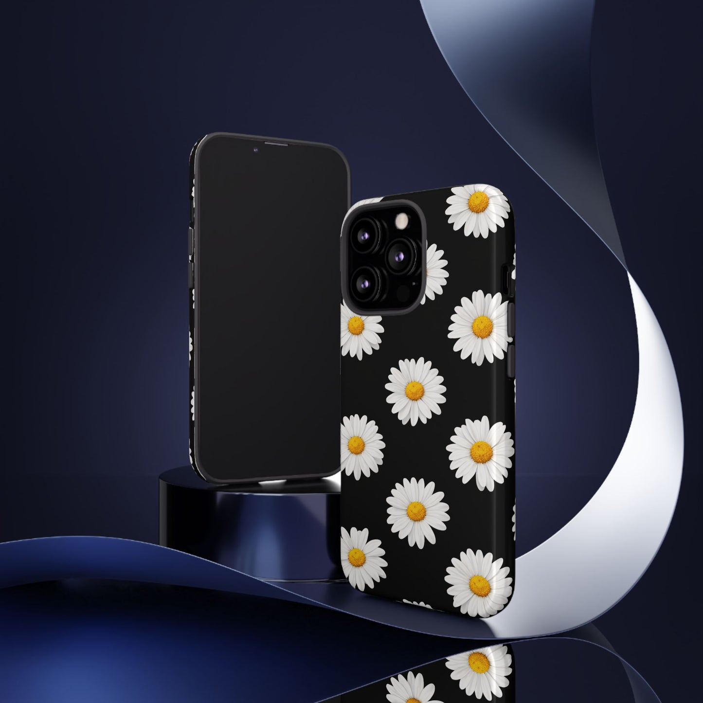 Black Daisy Floral Tough Phone Case – Cute Protective Cover for Iphone, Samsung Galaxy and Pixel