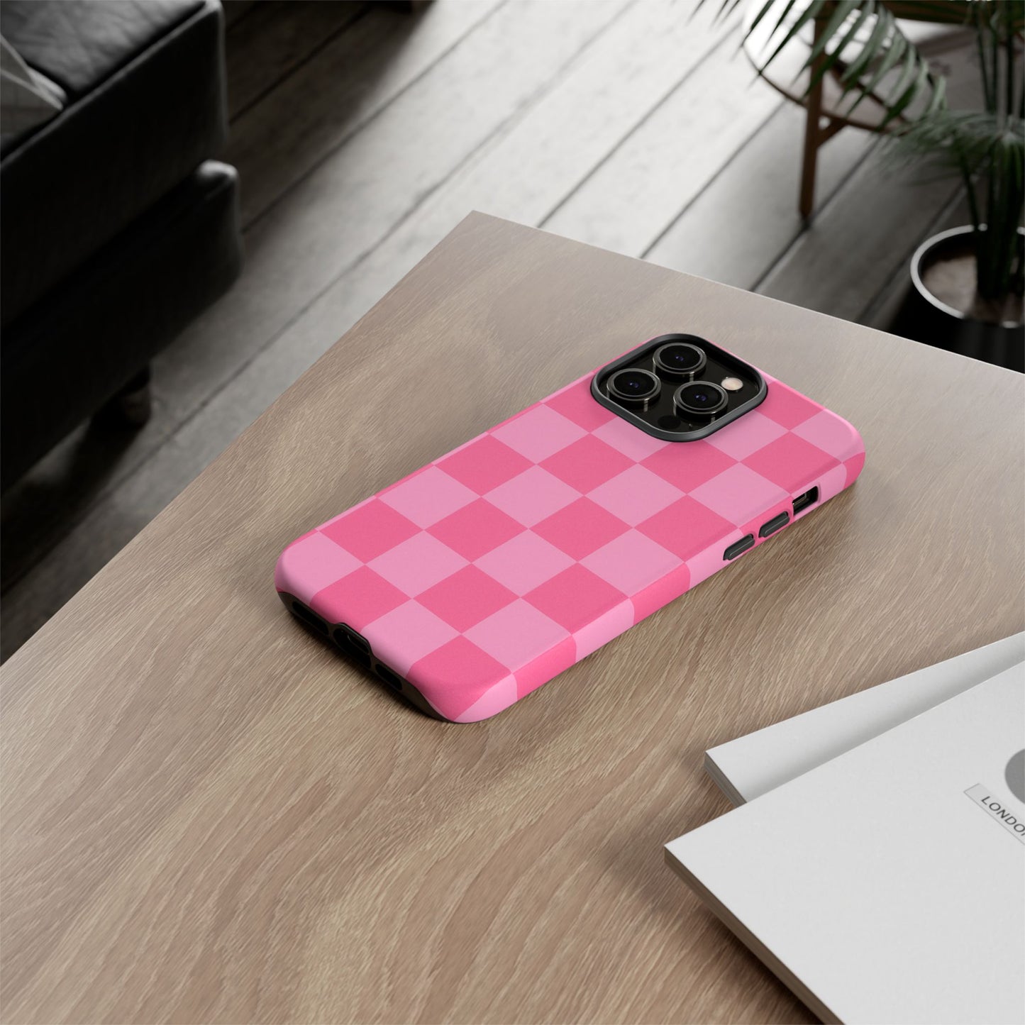 Pink Checkerboard Phone Case | Cute Aesthetic Checkered iPhone & Samsung Tough Case