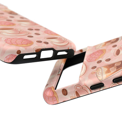 Cute Coffee & Pink Concha Phone Case – Coffee Lover Aesthetic Latte Pattern Tough Case