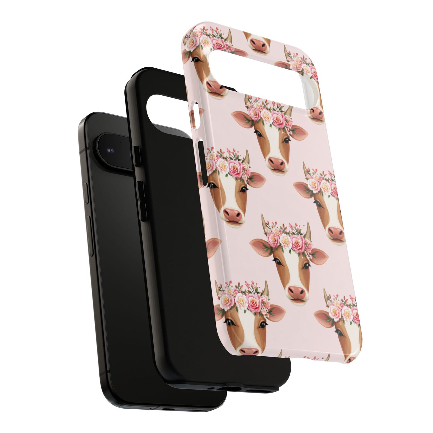 Floral Cow Phone Case – Cute Pink Cow Print Tough Protective Case for Iphone, Samsung Galaxy and Pixel