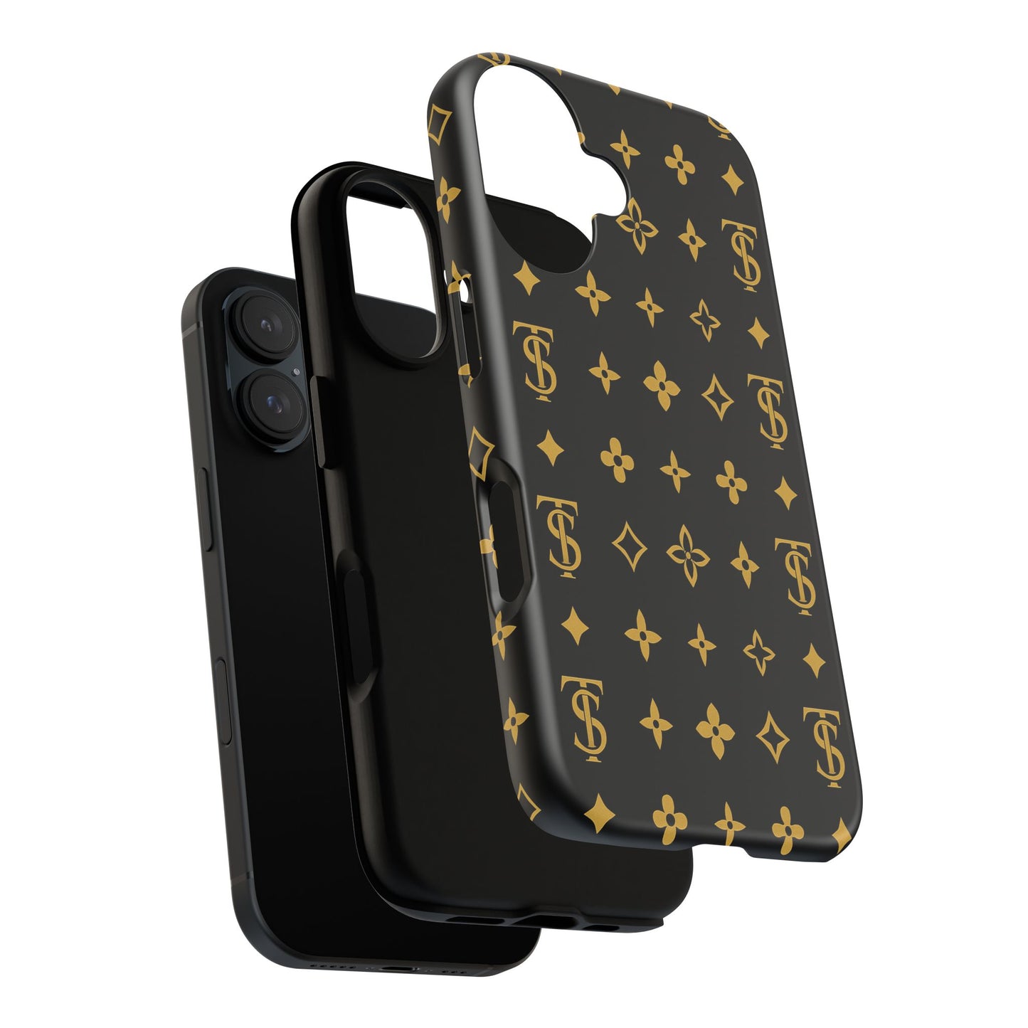 Gold Monogram Pattern Tough Phone Case | Black & Gold Luxury Design for Iphone, Samsung Galaxy and Pixel